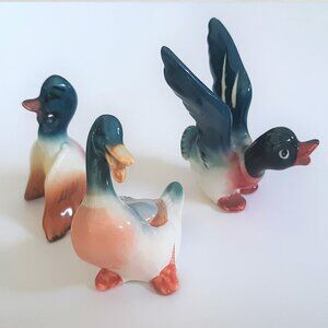 VTG Beswick England Mallard Duck 4" & 2 Ducks Japan Set of 3 Miniature Figurines